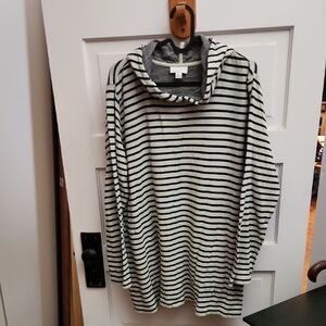 JJill Sweatshirt Hoodie In Light Green With Navy Stripes